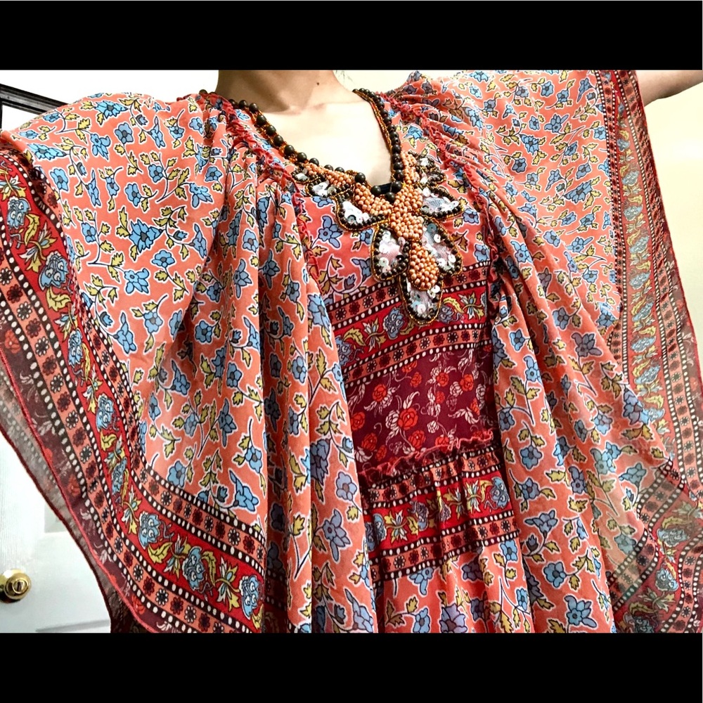 MODA International Flowery Orange Blouse